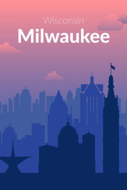 Milwaukee, ABD 'nin ünlü şehir manzarası arka planı.