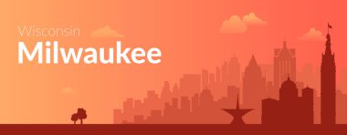 Milwaukee, ABD 'nin ünlü şehir manzarası arka planı.