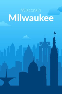 Milwaukee, ABD 'nin ünlü şehir manzarası arka planı.