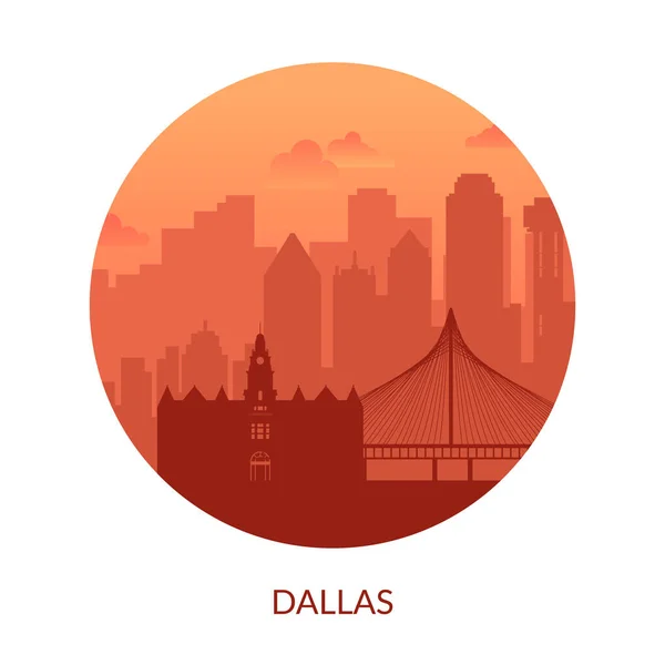 Dallas, EE.UU. famoso paisaje de la ciudad vista de fondo. — Vector de stock
