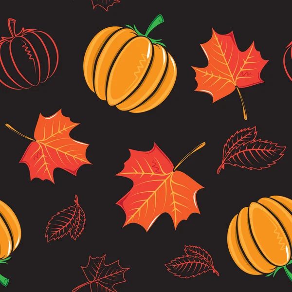 Seamless pattern with pumpkins and leaves. — Stock Vector