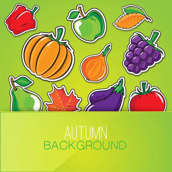 Autumn background with vegetables and fruits. — Stock Vector