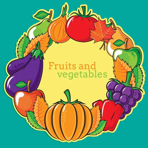 Φθινόπωρο φόντο με λαχανικά και φρούτα. — Διανυσματικό Αρχείο