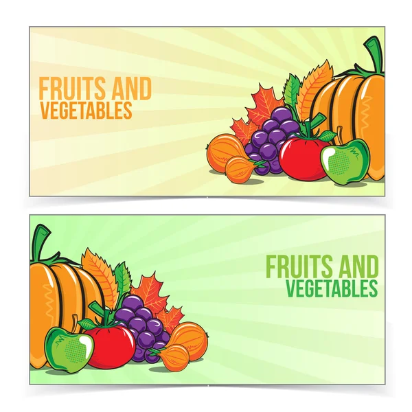 Állítsa be a gyümölcsök és zöldségek őszi banner. — Stock Vector