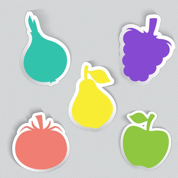 Autumn stickers set in fruits and vegetables shape. — Stock Vector