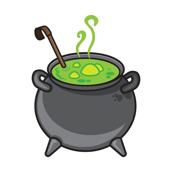 Halloween cartoon kettle with potion isolated on white. — Stok Vektör