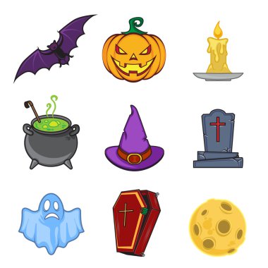 Halloween cartoon icon objects.