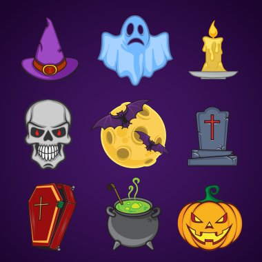 Halloween cartoon icon objects.