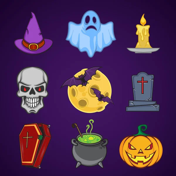 Halloween cartoon icon objects. — Stockvector