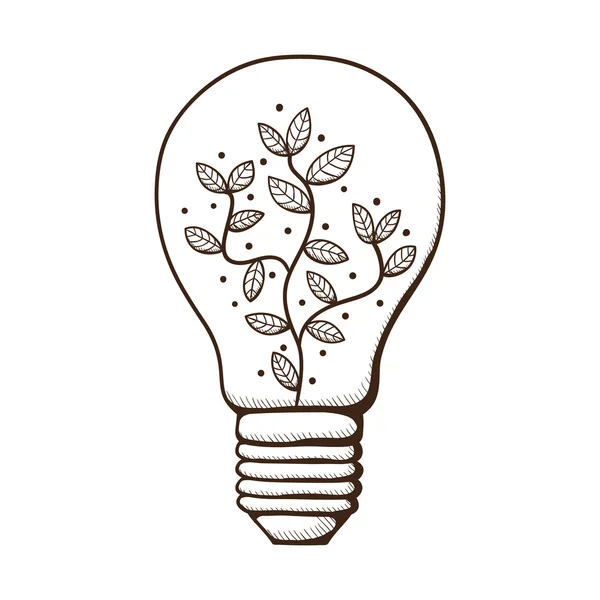 Light bulb with leaves within. — Stock vektor