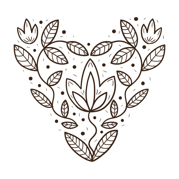 Coeur avec feuilles et fleurs . — Image vectorielle