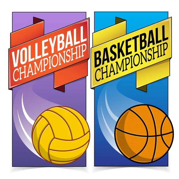 Basketball and volleyball banners isolated on white. — Stock Vector