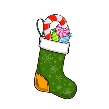 Christmas and New Year decorative sock with sweets.