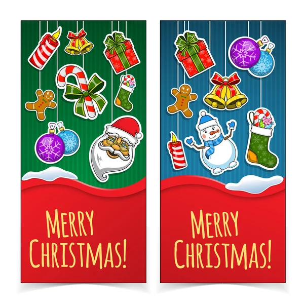 Christmas banners. Presents and decorations on holiday backdrop. — Stock Vector