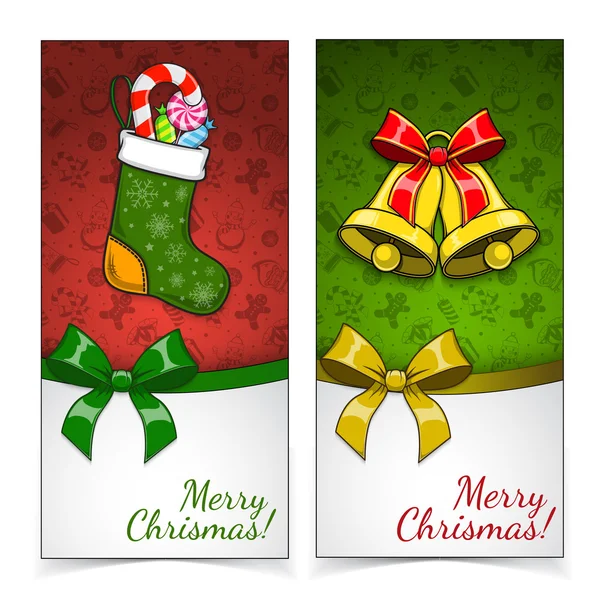 Christmas banners. Presents and decorations on holiday backdrop. — Stock Vector