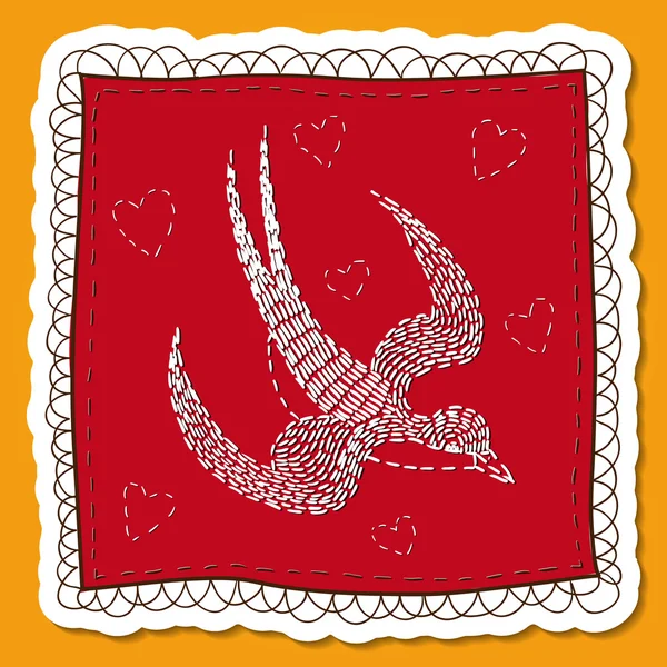 Handkerchief with swallow embroidery. — Stock Vector