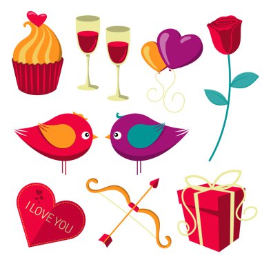 Saint Valentines Day objects set.