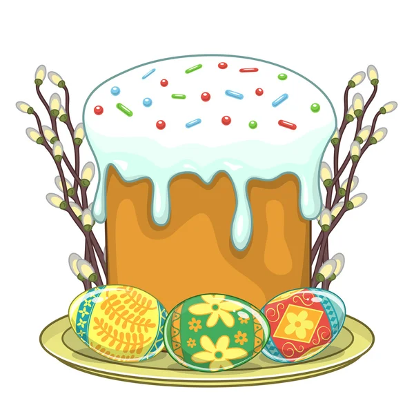 Gâteau traditionnel de Pâques et oeufs . — Image vectorielle