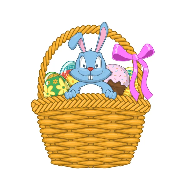 Великодній кошик з кроликом та яйцями . — стоковий вектор