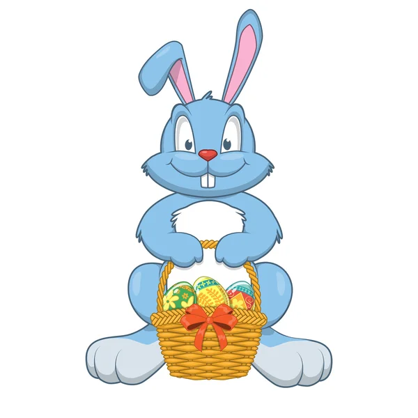 Rabbit with Easter gifts in a basket. — Stockvector