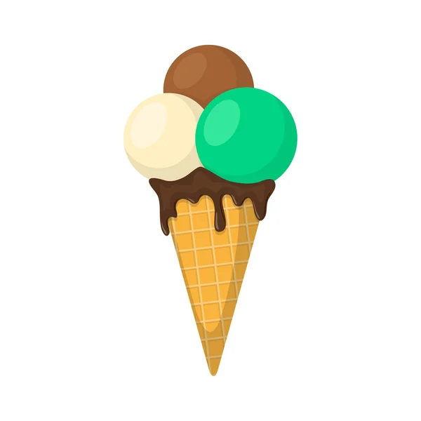 ワッフルコーンのアイスクリーム. — ストックベクタ