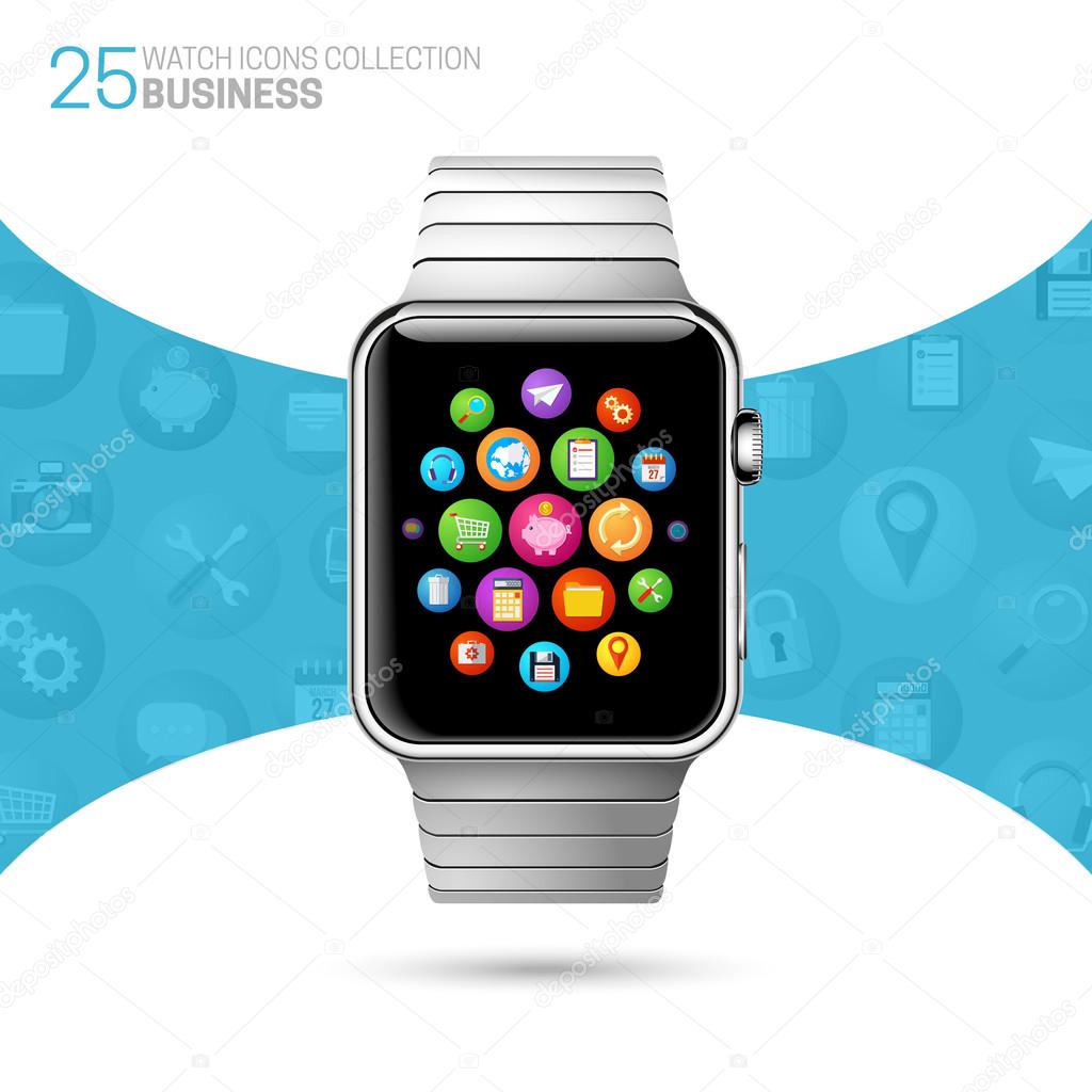 Smart watch with stainless wristband.