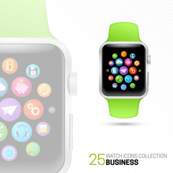 Reloj inteligente con pulsera verde . — Vector de stock