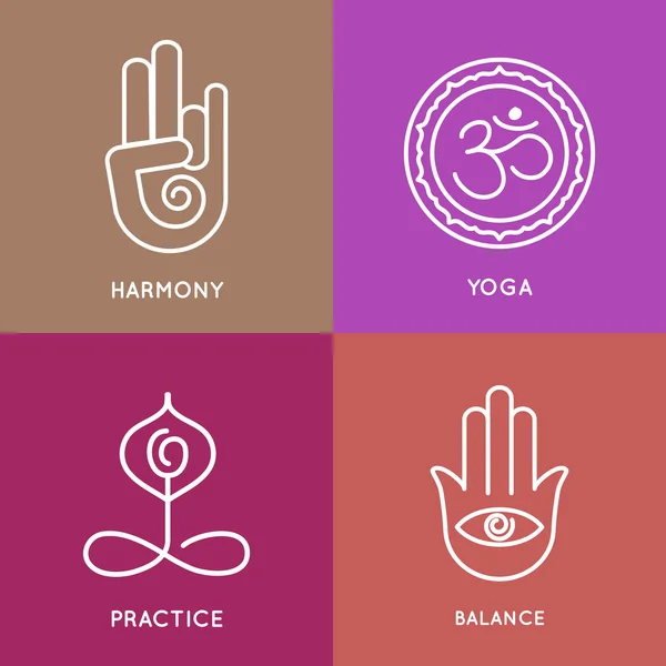 Symbole der Yoga-Linie in bunten Quadraten. — Stockvektor