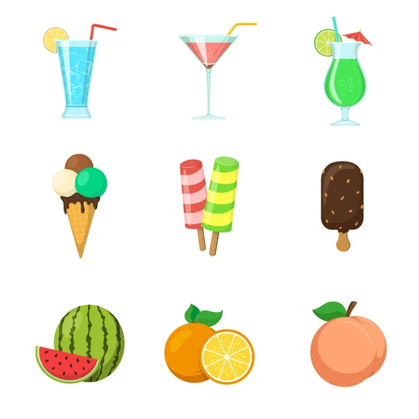 Frutas. Helado. Bebidas. . — Vector de stock