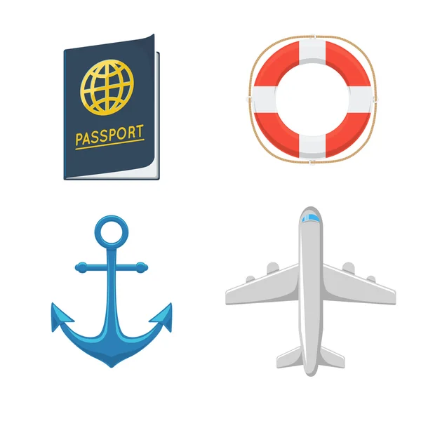 Airplane. Anchor. Lifebuoy. Passport. — Stock Vector