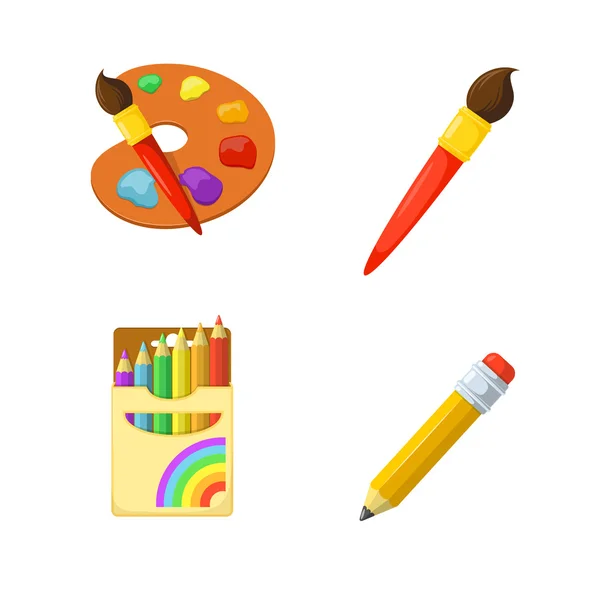 Konstnärliga färger och pennor. — Stock vektor