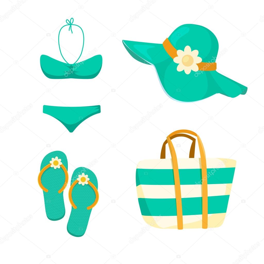 Thongs. Hat. Swimsuit. Bag. Stock Vector Image by ©Chuhail #81277276