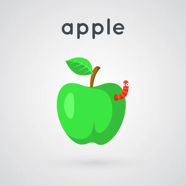 Komik solucan ile yeşil elma. — Stok Vektör