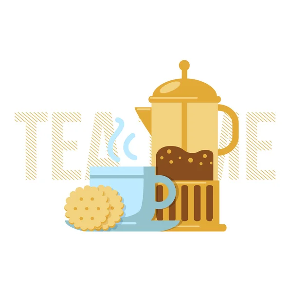 Taza de té y prensa francesa . — Vector de stock