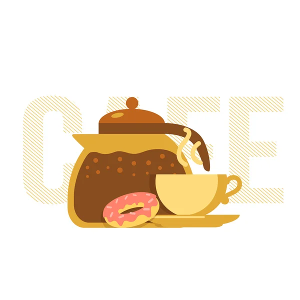 咖啡的壶、 杯、 甜甜圈. — 图库矢量图片