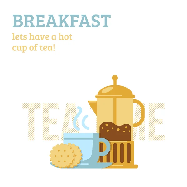 Tea cup and french press. — Stock Vector