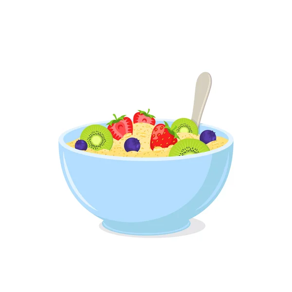 Mingau de cereal com frutas em uma tigela . —  Vetores de Stock