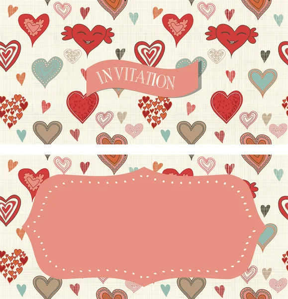 Cartão vintage com corações coloridos no fundo textura — Vetor de Stock