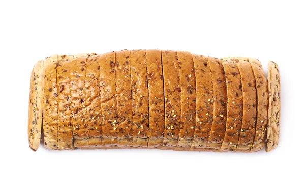 Bochenek krojonego chleba białego na białym tle — Zdjęcie stockowe