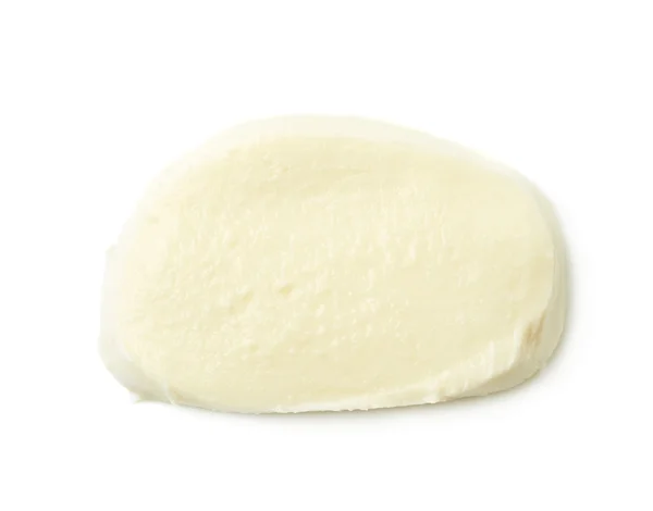 Fatia única de queijo mussarela isolado — Fotografia de Stock