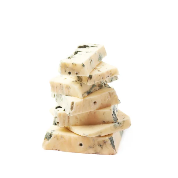 Pile of blue cheese slices isolated — Stock Photo, Image