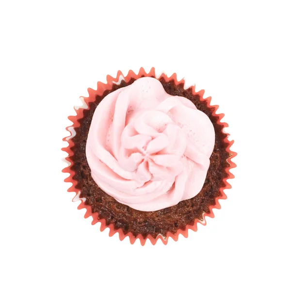 Chocolate muffin with pink cream isolated — Stock Photo, Image