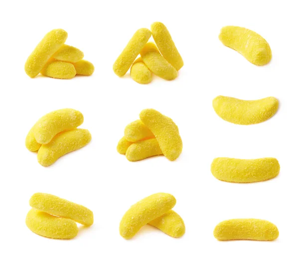 Banán alakú rágás candy elszigetelt — Stock Fotó