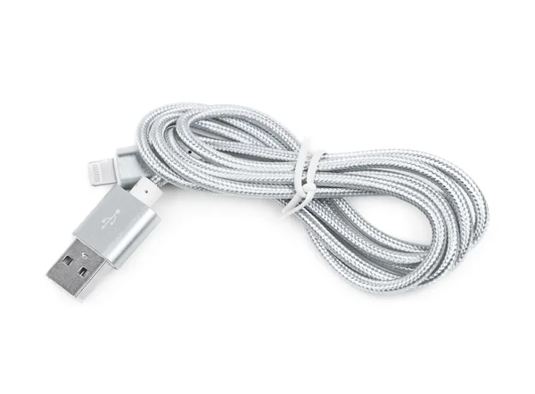 Składany pioruna kabel Usb na białym tle — Zdjęcie stockowe