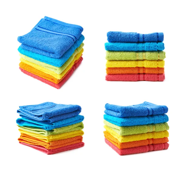 Kupie Rainbow Kolorowe ręczniki na białym tle — Zdjęcie stockowe
