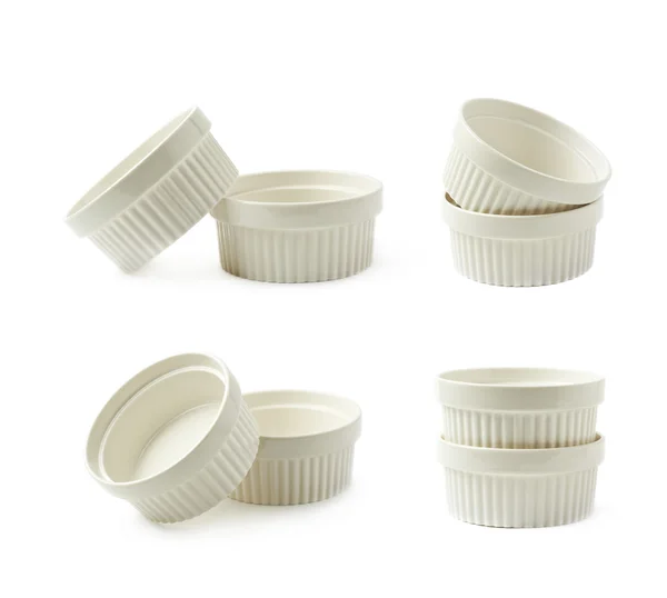 Porcelain souffle ramekin dishes isolated — Stock Photo, Image