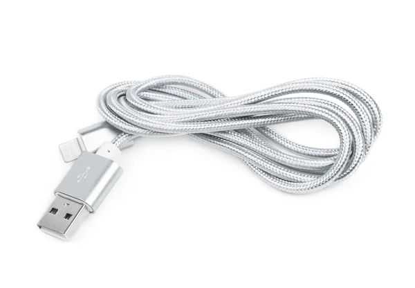 Cavo fulmine USB piegato isolato — Foto Stock