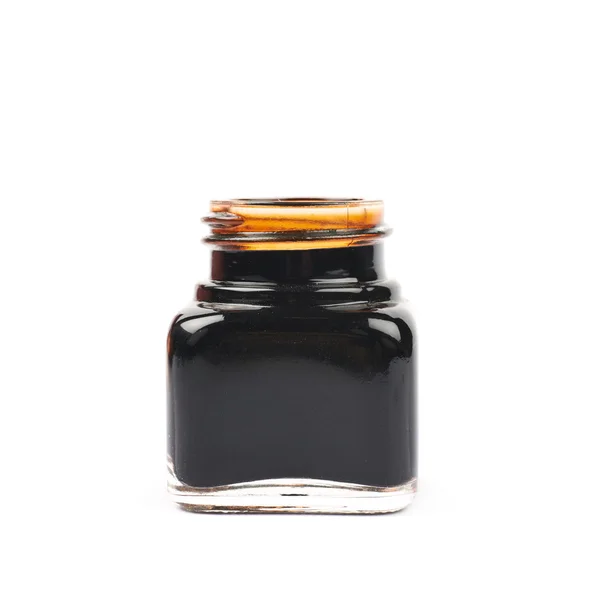Siyah mürekkep ile dolu küçük şişe — Stok fotoğraf