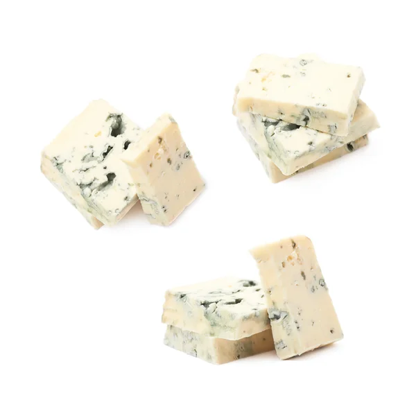 Pile of blue cheese slices isolated — Stock Photo, Image