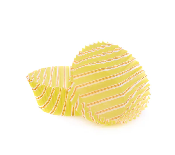 Papel amarillo cupcake taza aislada — Foto de Stock